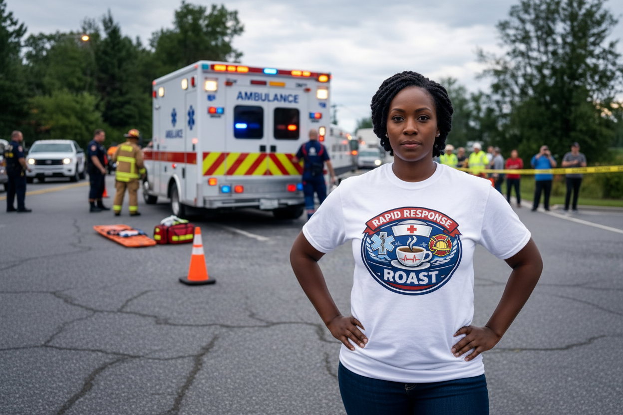 Black woman emergency responder with Rapid Response Roast